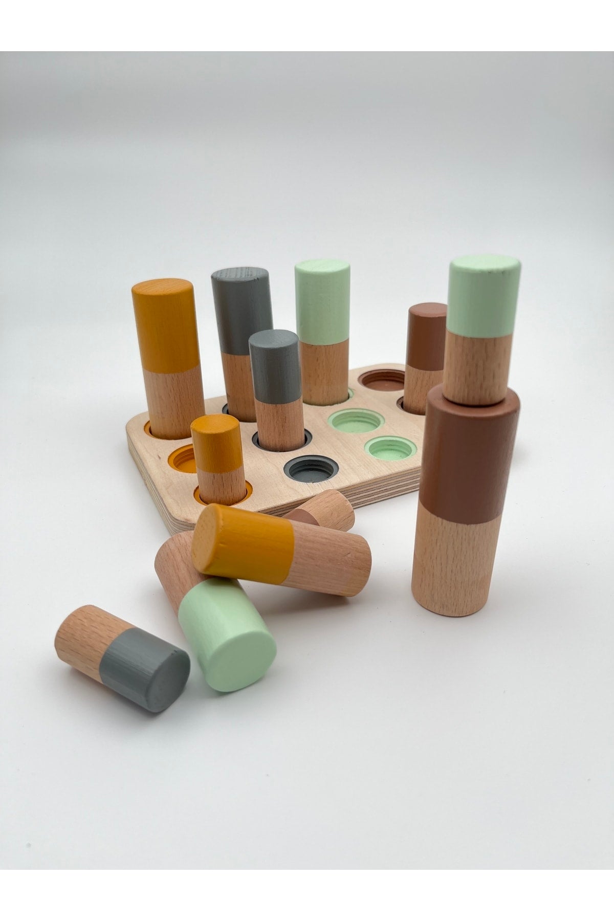 Montessori Cylinders with Matching Table, Color And Size Matching Wooden Toy