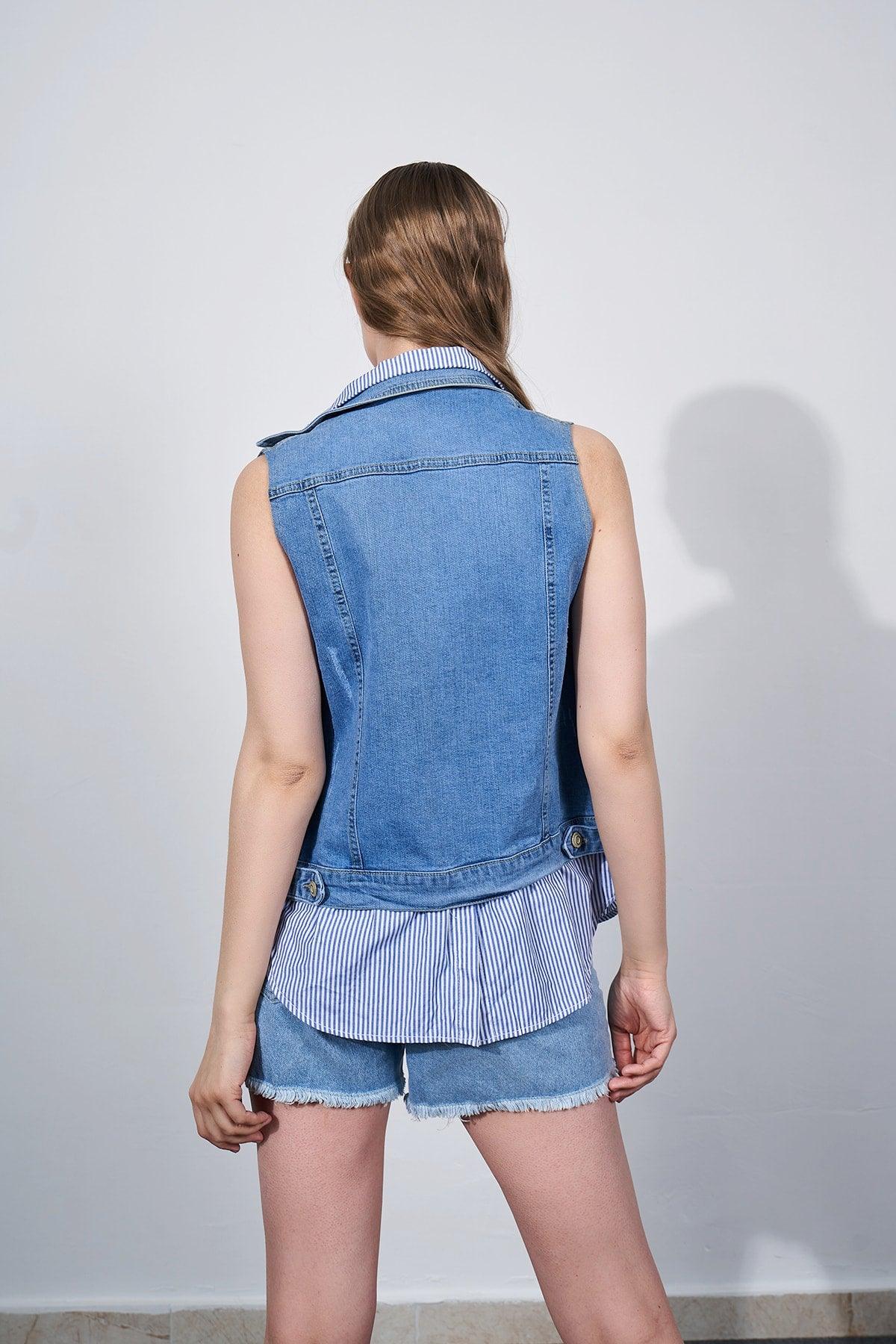 Women's Denim Jacket Vest Shirt Detailed Summer Jacket Sleeveless Denim Jacket - Swordslife