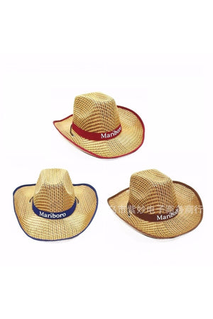 Straw Look Lace-Up Mariboro Cowboy Hat Summer Fedora Hat