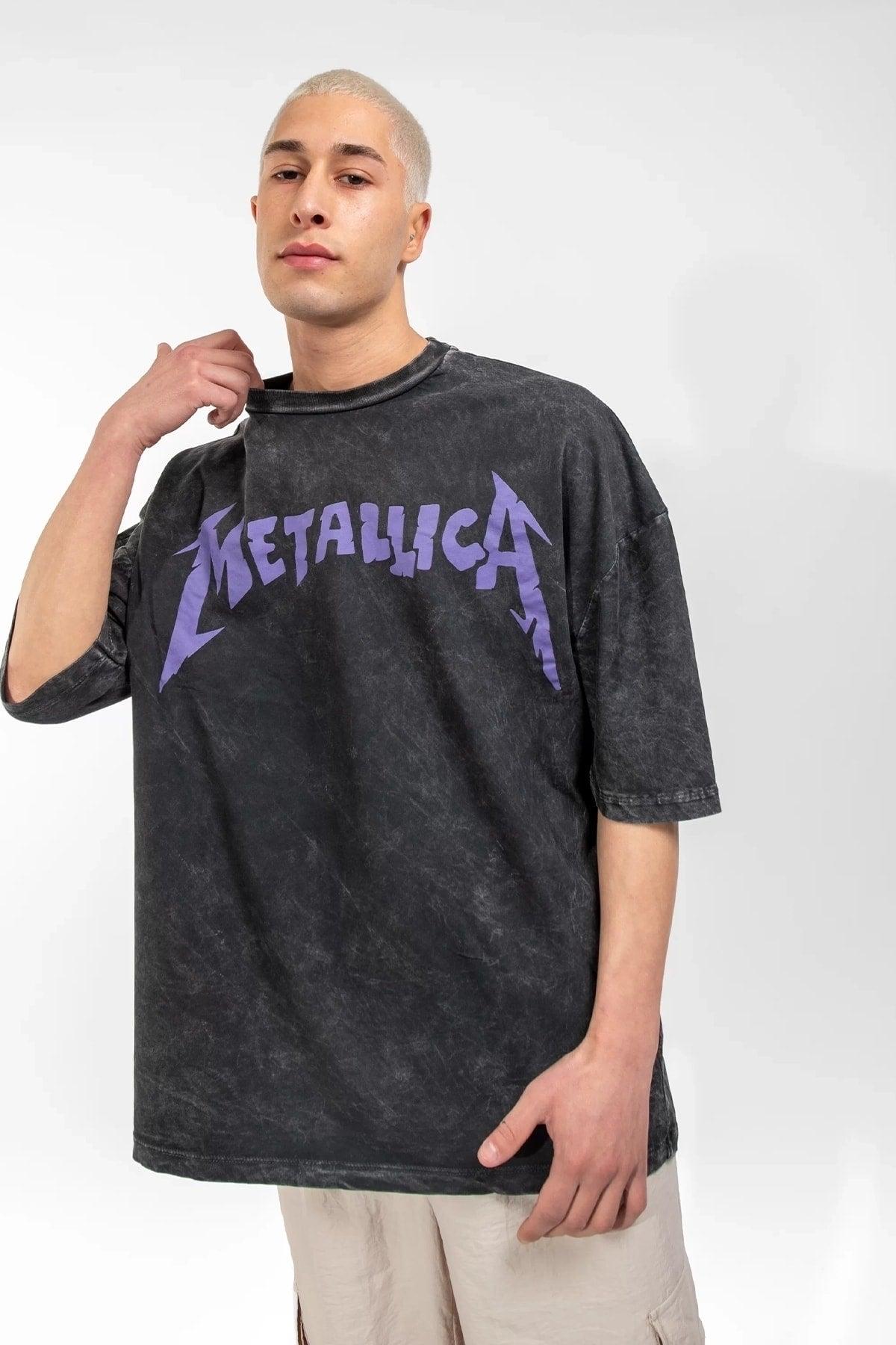 Washed Metallica Purple Back Printed Unisex Oversize Tshirt - Swordslife