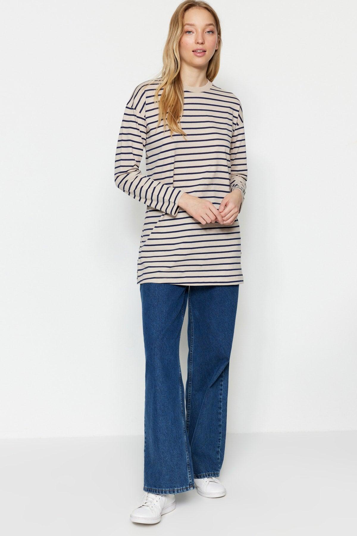 Navy Striped Knitted Tunic TCTAW22UK0240 - Swordslife