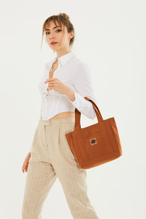 Tile U37 Snap Snap Closure 2 Compartment Front Pocket Detailed Canvas Fabric Daily Women'S Arm And Shoulder Bag
