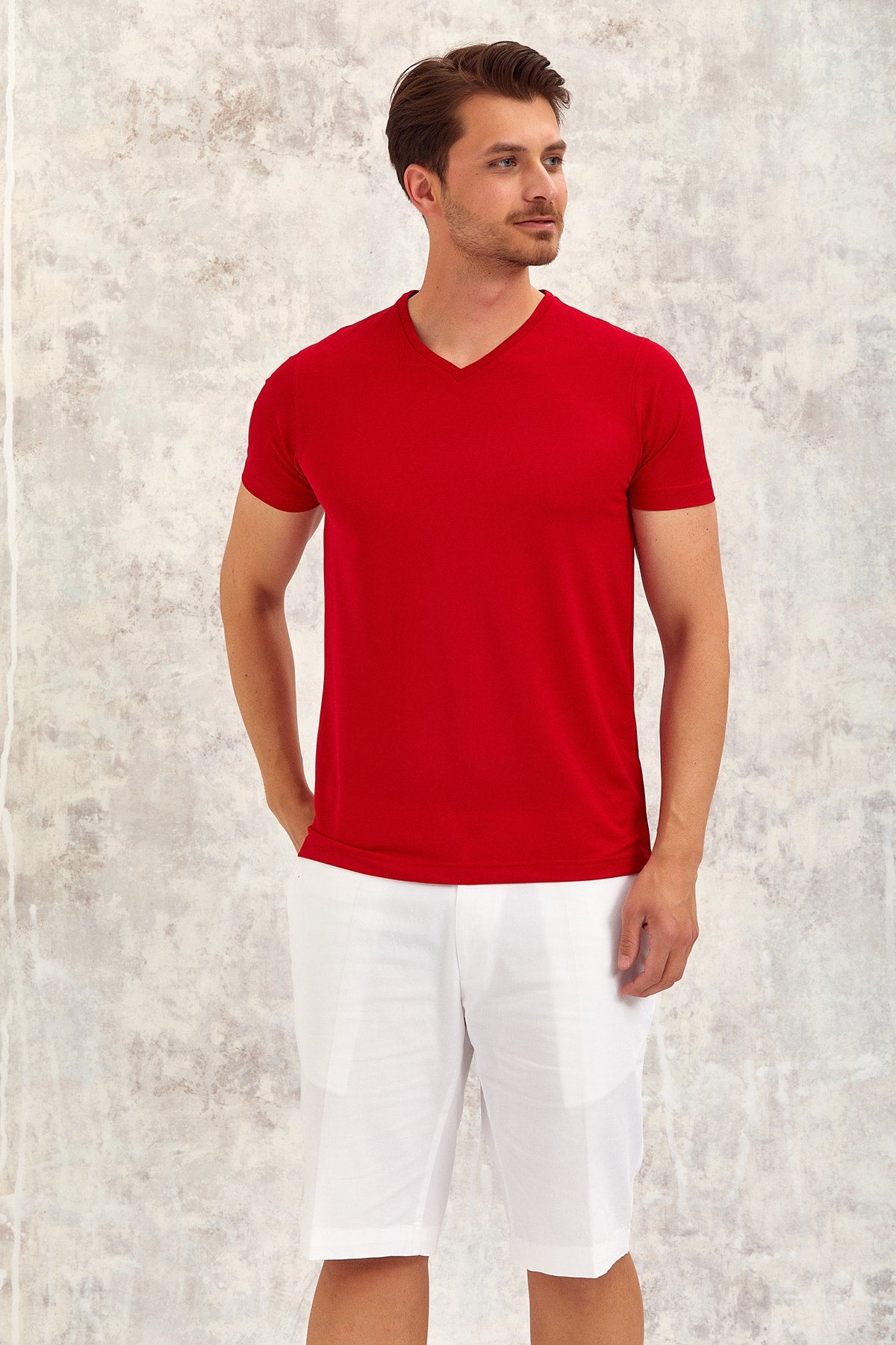 Gimaldo Men'S V-Neck T-Shirt - Red