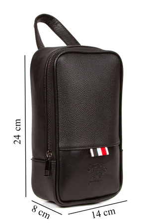 Adelina Men'S Black Leather Shave Travel Cosmetic Portfolio Clutch Bag
