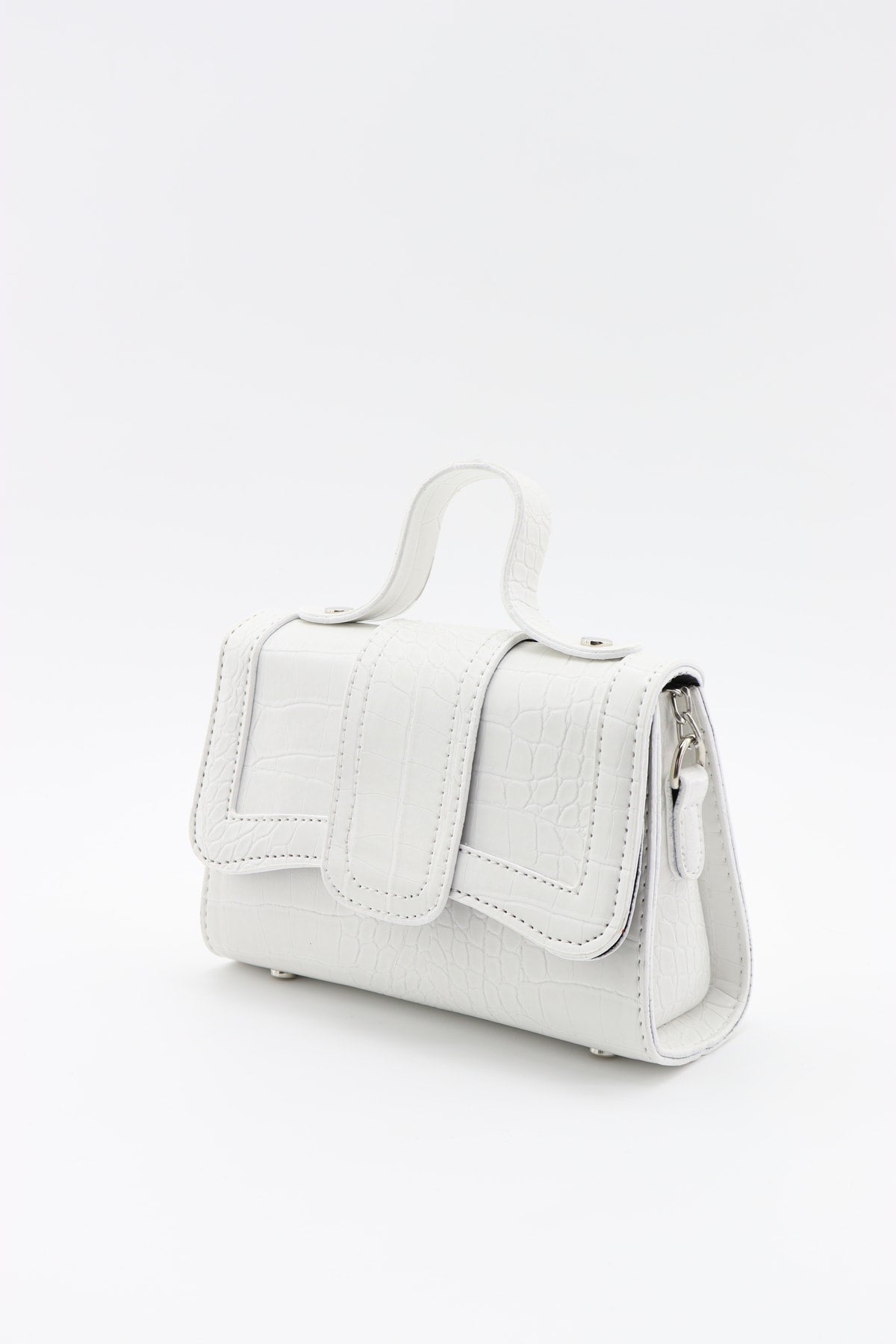 Women'S White Leather Chain Strap Mini Hand And Shoulder Bag