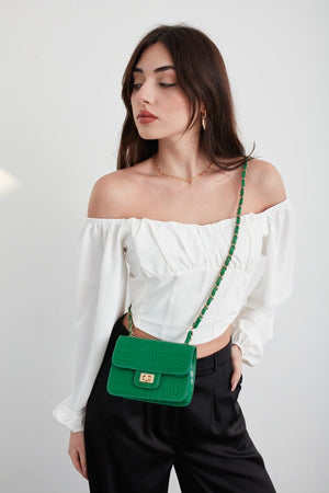 Green Women'S Crocodile Patterned Mini Shoulder Bag