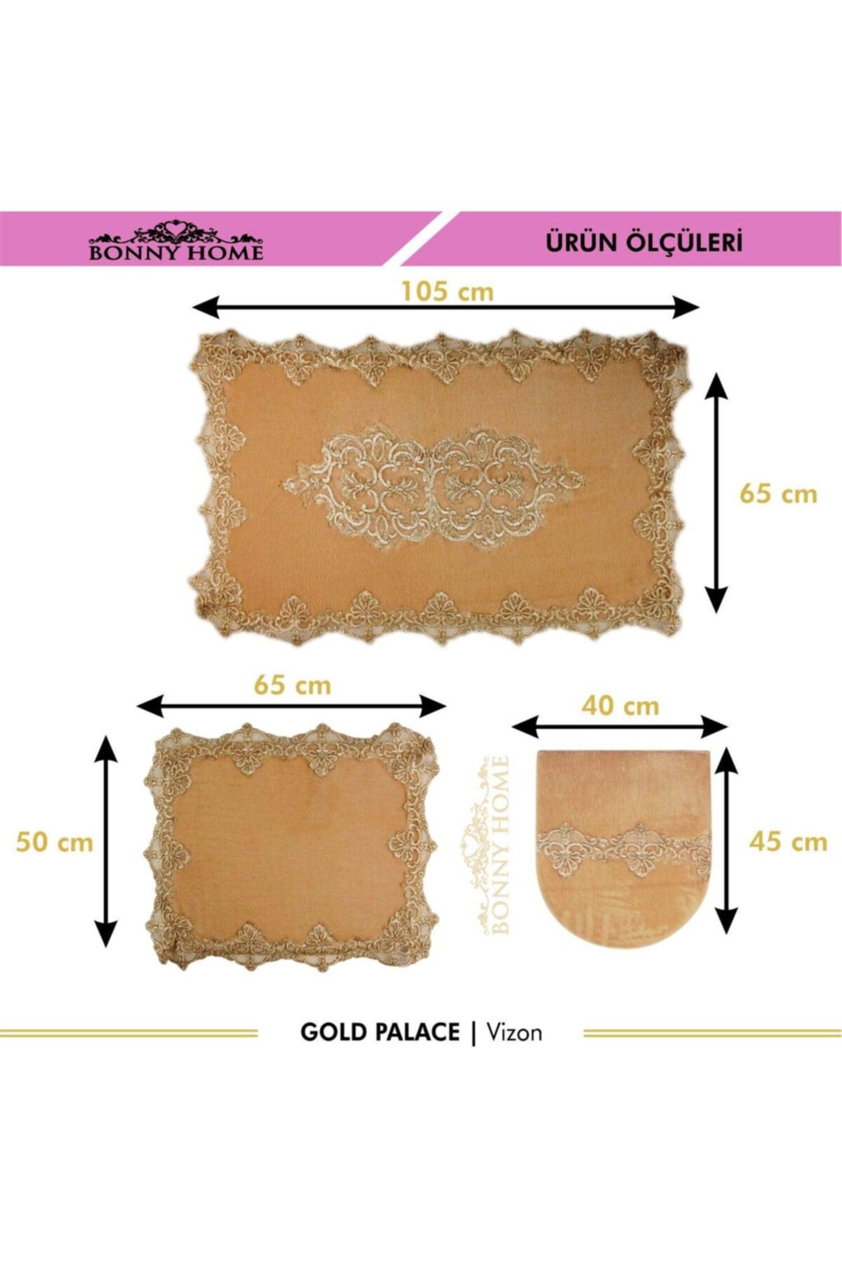 Vizon Gold Palace 3-piece Dowry French Lace Applique Closet Set Bath Mat Set - Swordslife