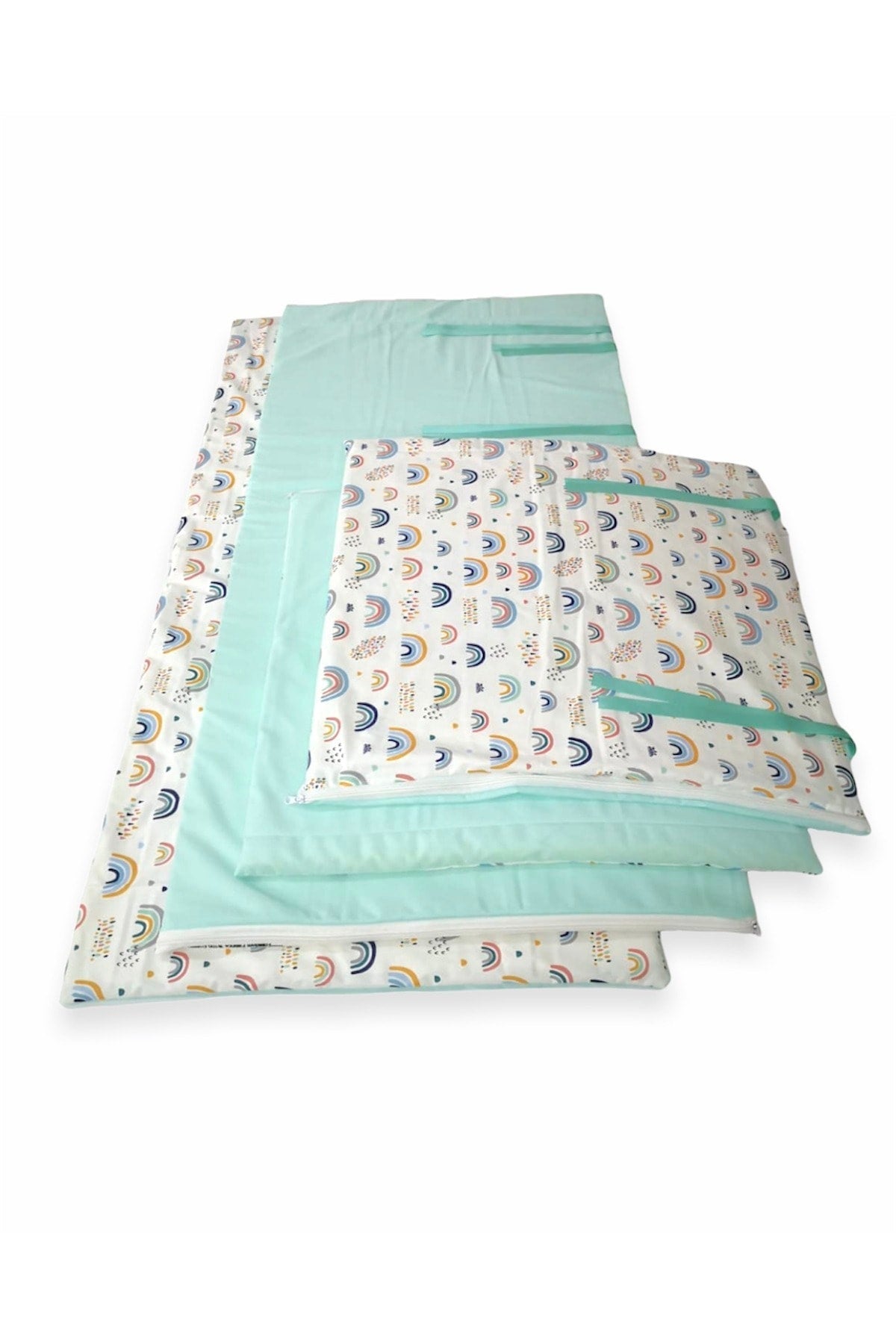 Baby Child Crib Side Protection 90X190 Cm For Montessori 4 Pieces Rainbow Mint Green