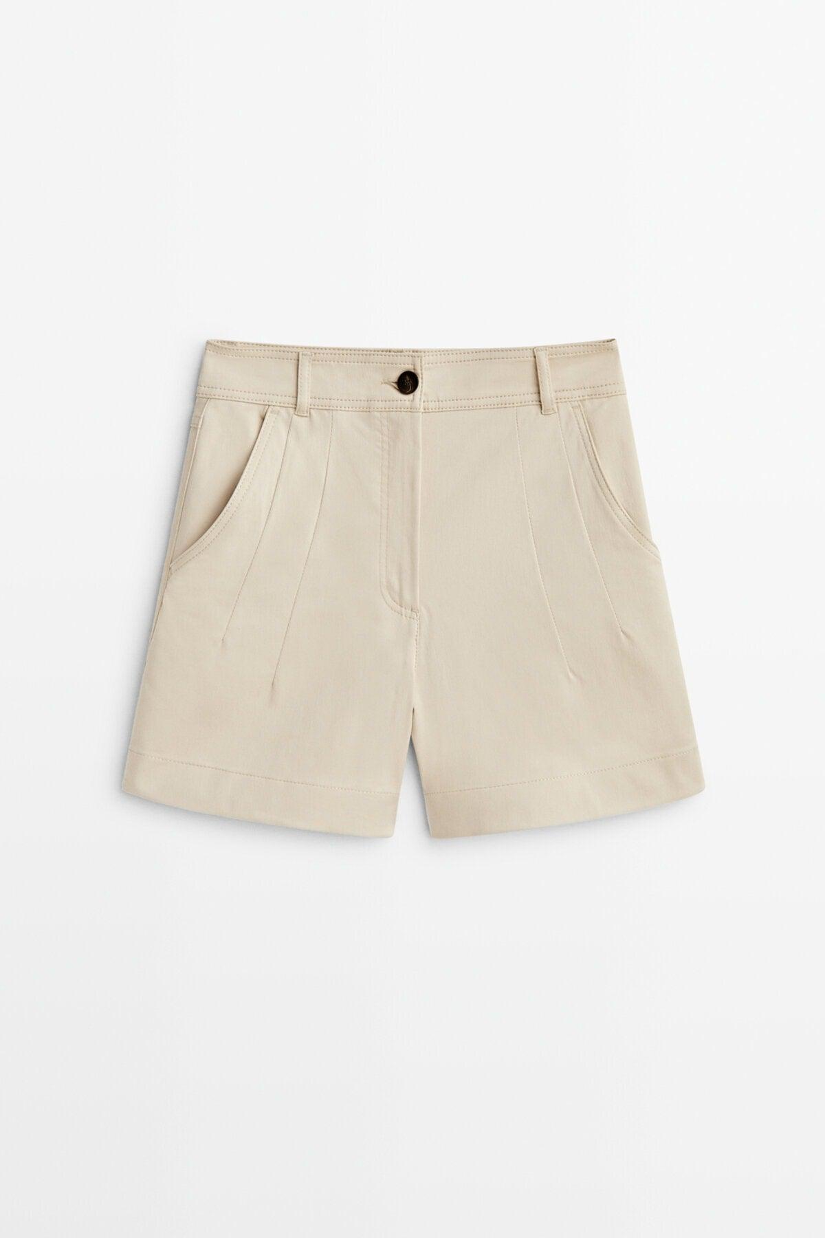 Stitch Detail Cotton Bermuda Shorts - Swordslife