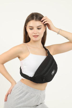 U8 Black 2 Compartment Unisex Waist Bag Width:38 Length:17 Width:7