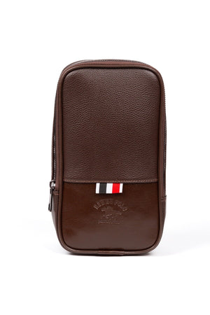 Adelina Men'S Vegan Leather Shaved Travel Cosmetic Portfolio Hand Bag Dark Brown