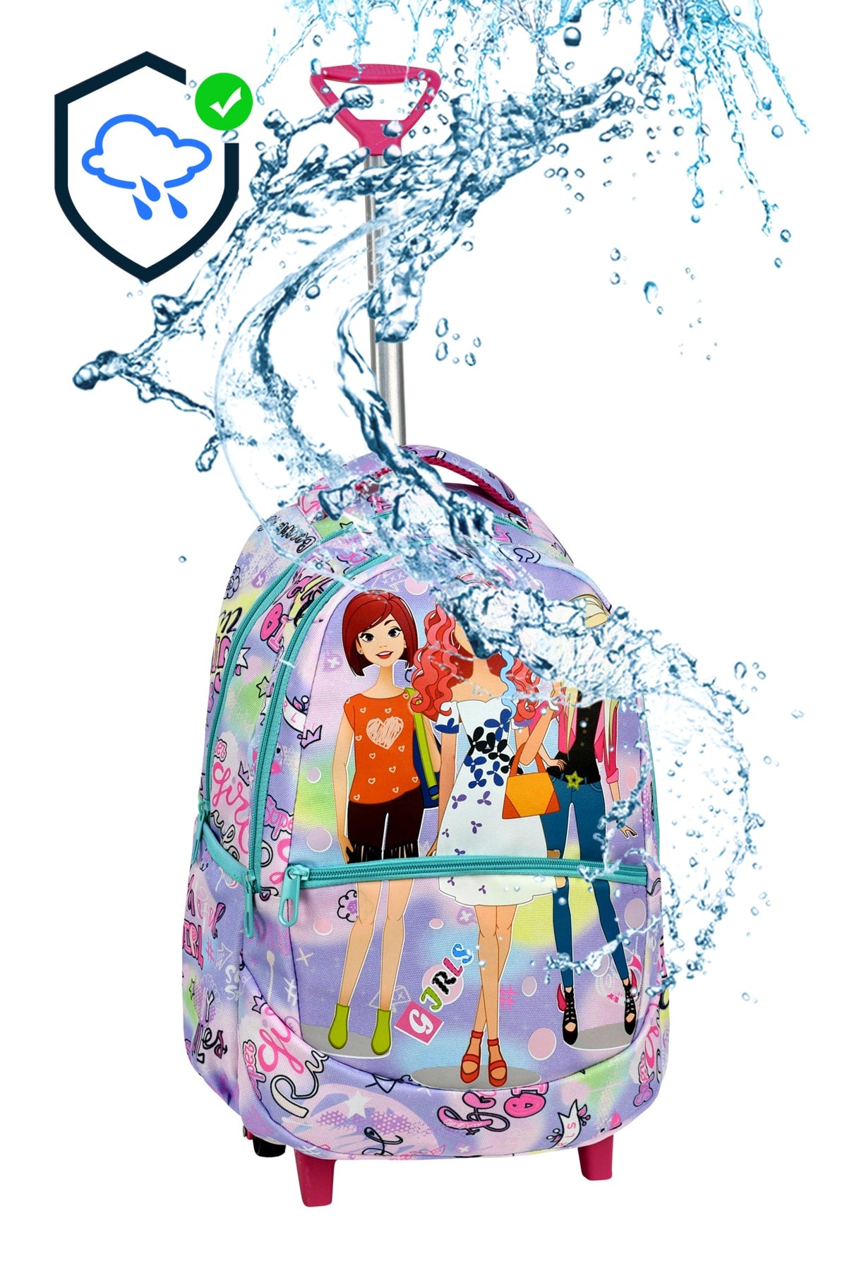 3-pack School Set with Squeegee, Girl Patterned Primary School Bag + Lunch Box + Pencil Holder