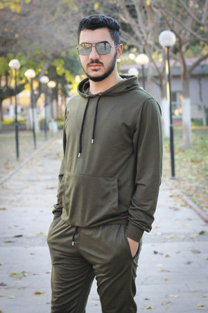 Hooded Kangaroo Pocket Cotton Men'S Tracksuit Set