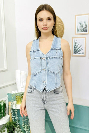 Oversized Triangle Denim Vest - Swordslife