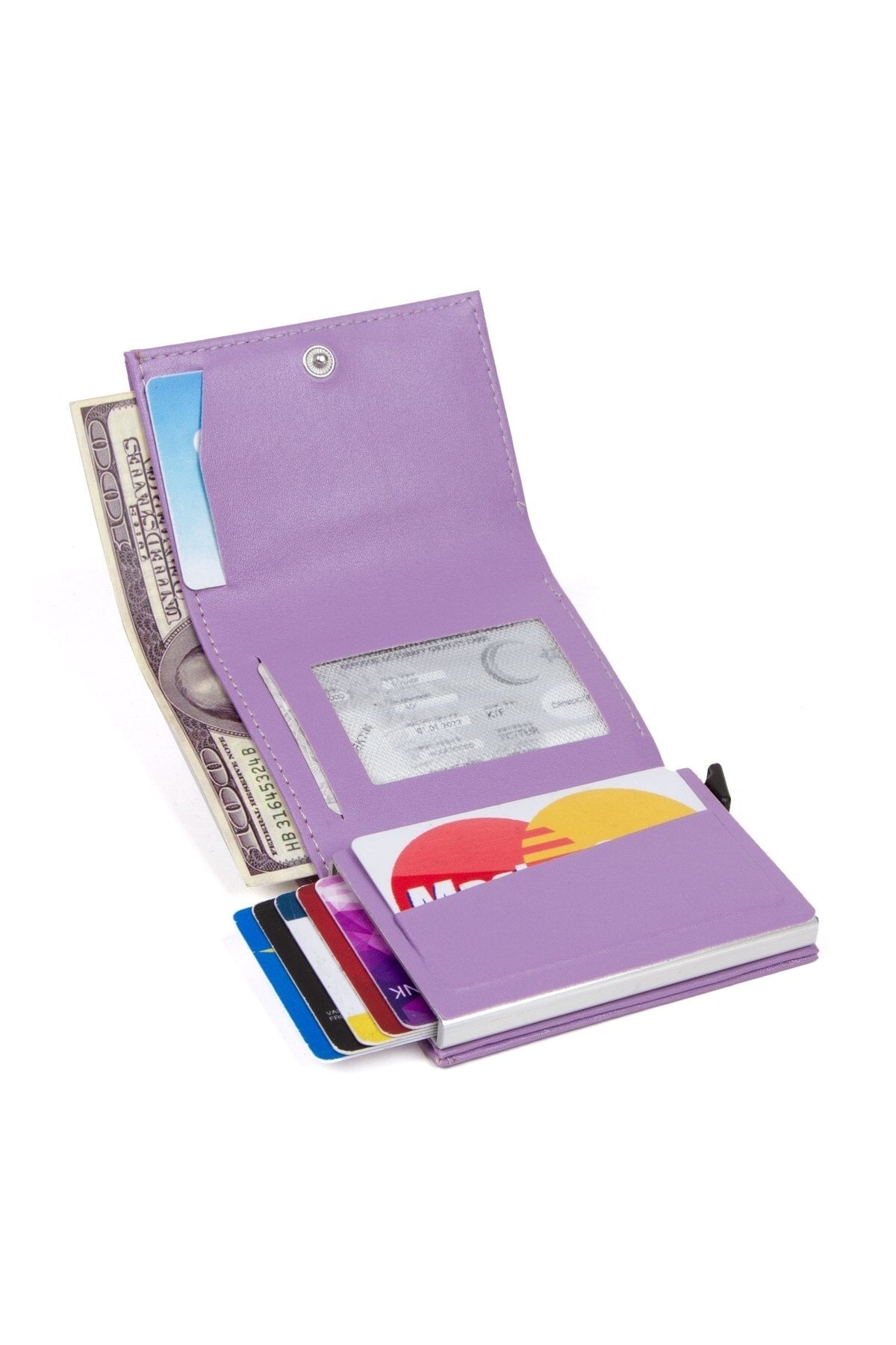 Women'S Leather Aluminum Mechanism Sled Card Holder Wallet With Paper Money Compartment (Daily)