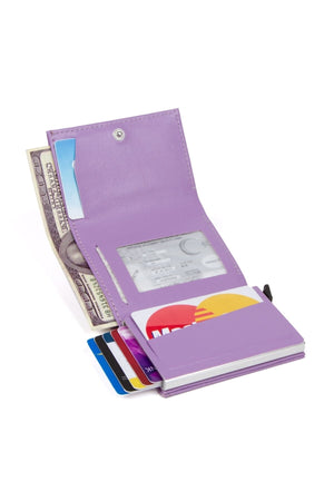 Women'S Leather Aluminum Mechanism Sled Card Holder Wallet With Paper Money Compartment (Daily)