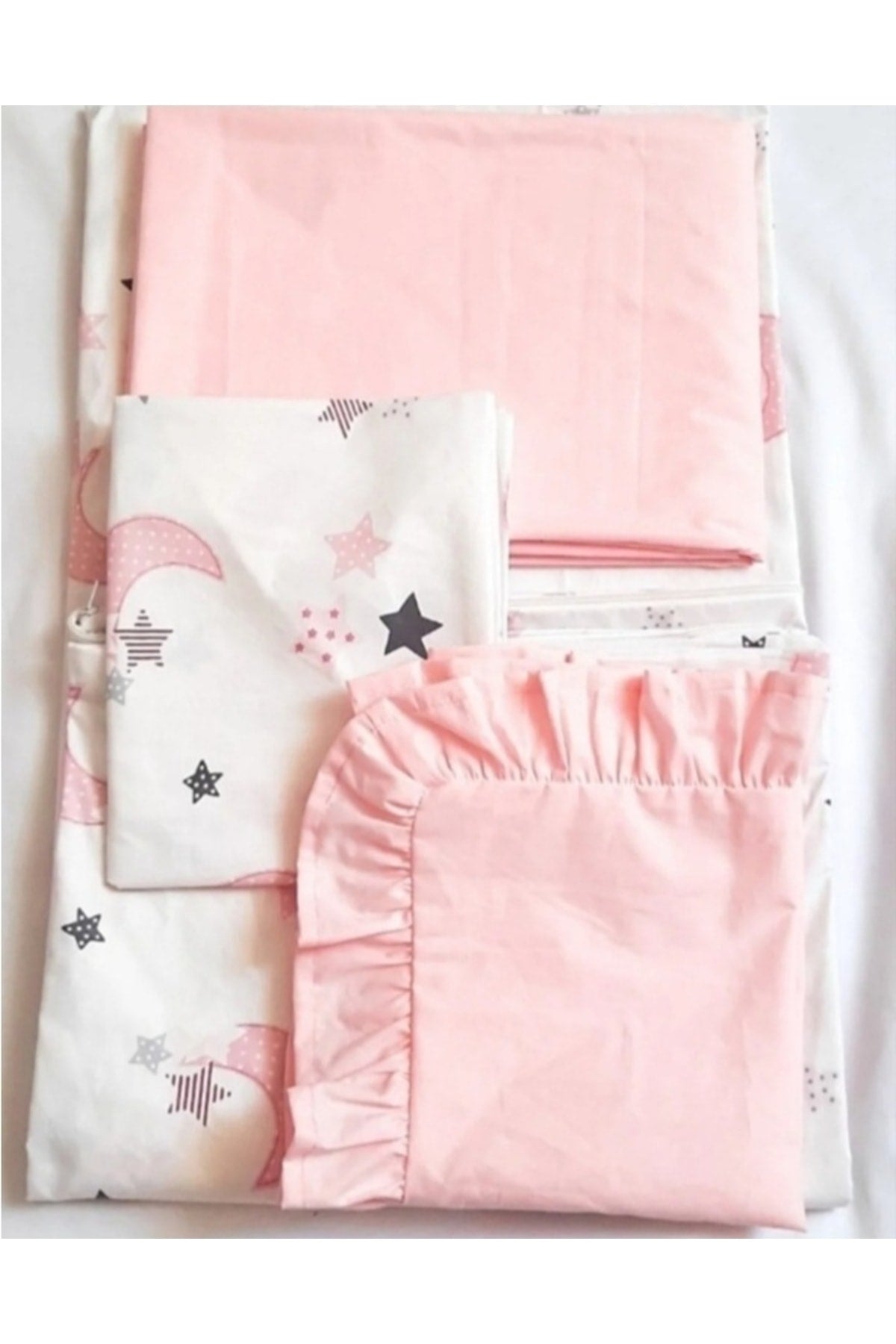 Park Crib Baby Duvet Cover Set Pink Moon Dedeli 80X120 Duvet Cover 110X150 Bed Sheet 2 Pillow 35X45Cm