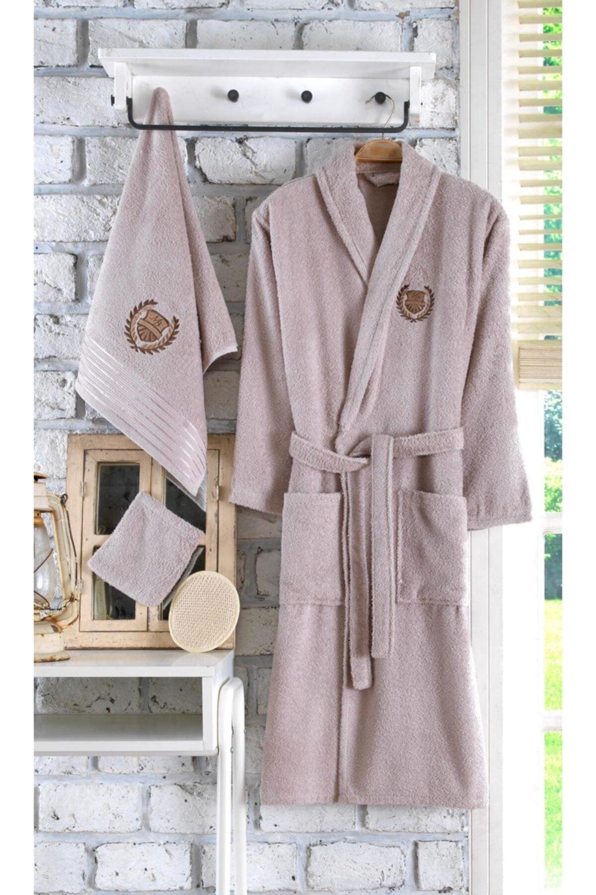 Pearl Brown Pink Guipure Lace Embroidery Cotton Dowry Bathrobe Set 10 Pieces - Swordslife