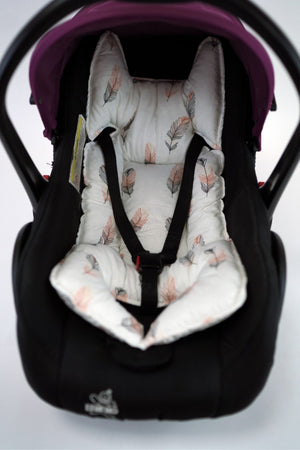 Pink/Orange Feather Poplin Pompom Stroller Cover And Cushion