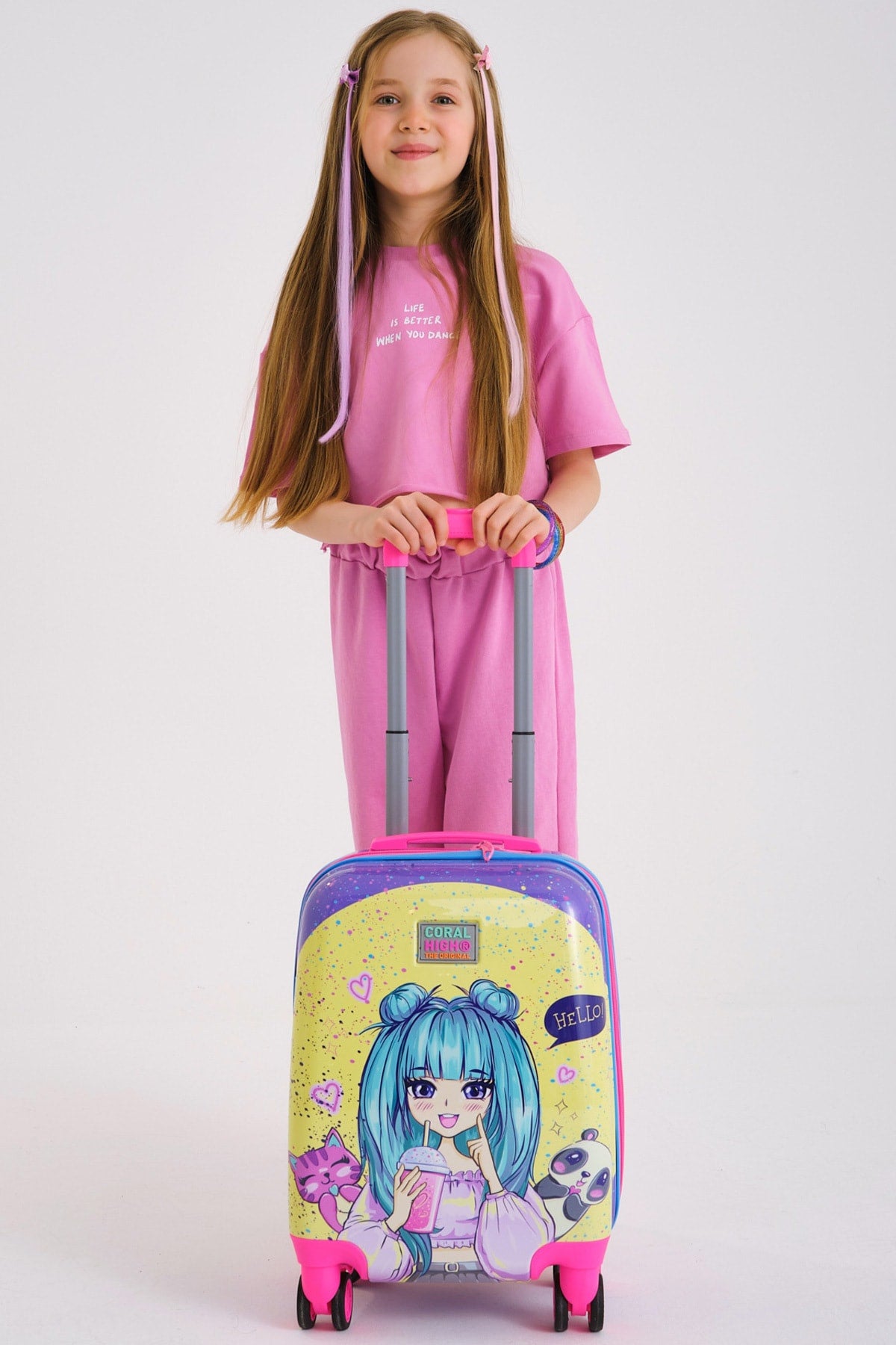 Kids Purple Pink Anime Girl Patterned Luggage 16705