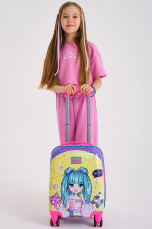 Kids Purple Pink Anime Girl Patterned Luggage 16705