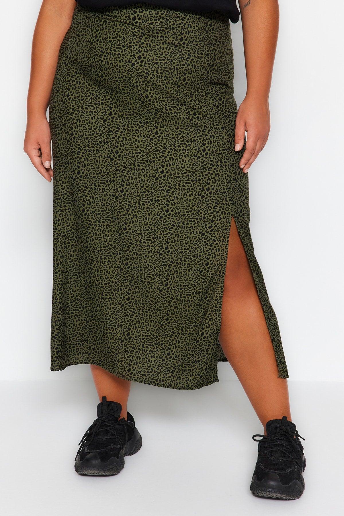 Khaki Normal Waist Animal A-line Skirt TBBAW23AZ00032 - Swordslife