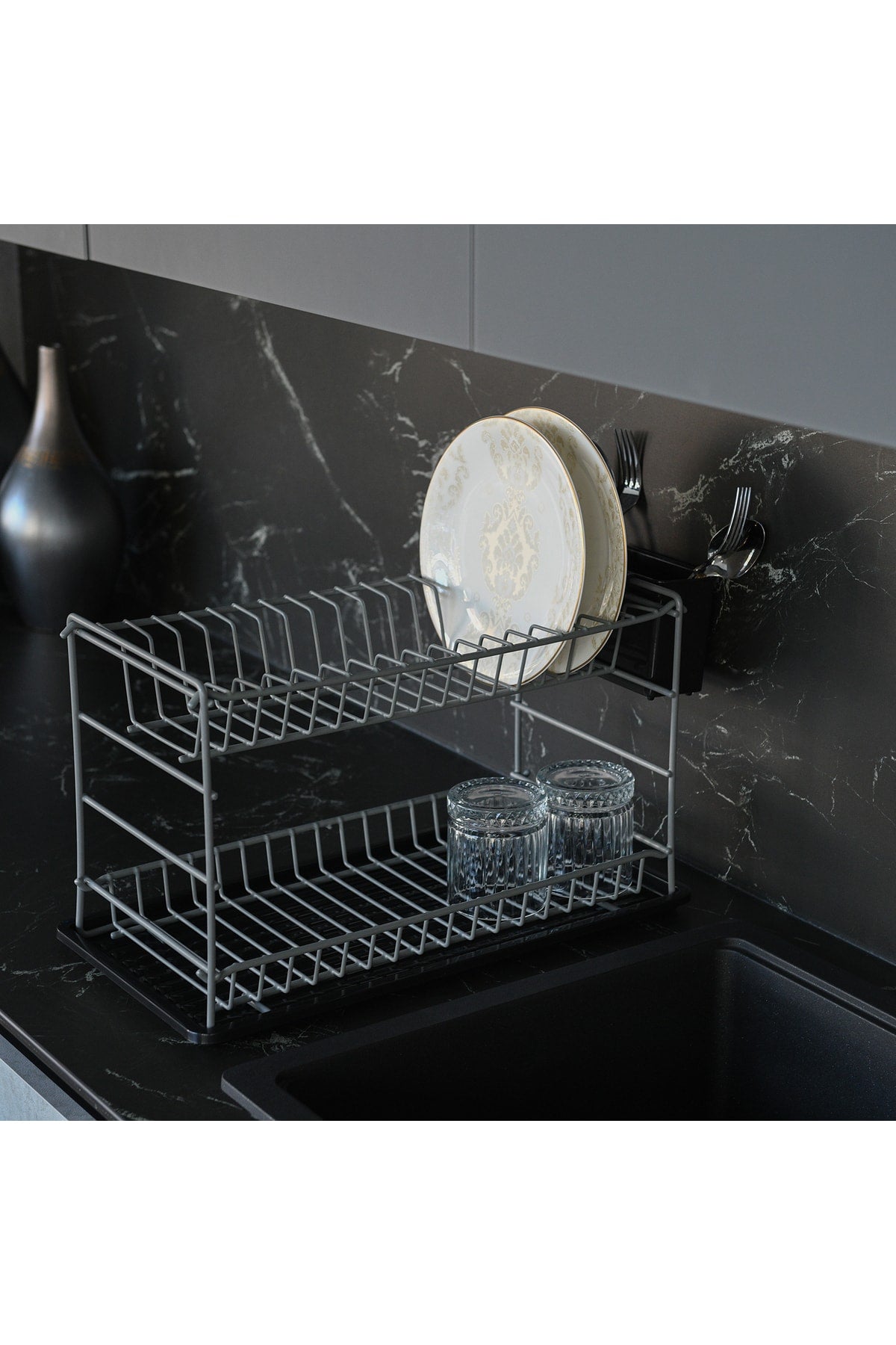 Gray Pe Coated Stainless Two Layer Modular Plate/Dish Rack (50 Cm)