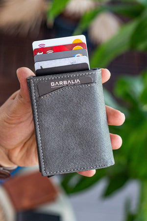 Gray Card Holder Wallet With Lyons Mechanism