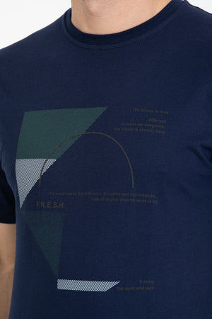 Men'S Printed T-Shirt Regular Fit Navy