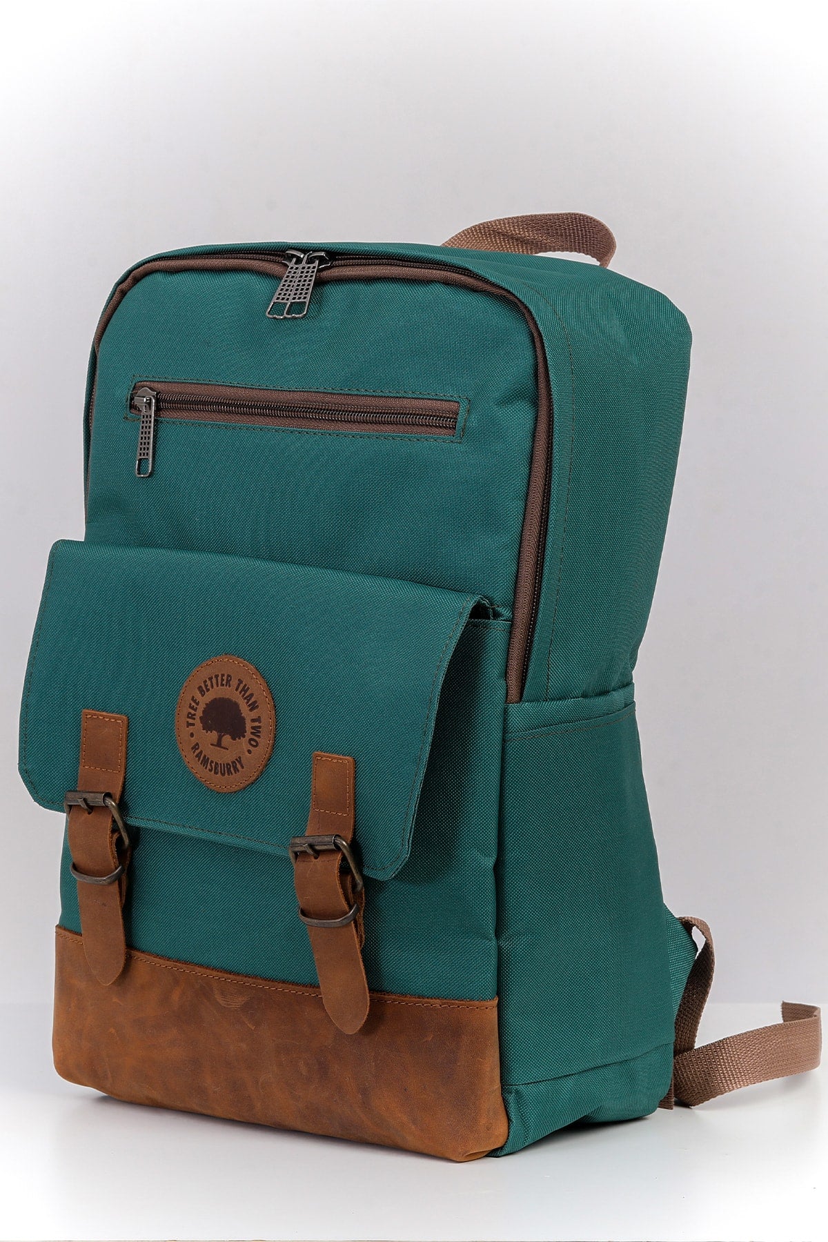 Unisex Green 100% Genuine Leather Detailed Waterproof 15.6 Inch Multi-Compartment Backpack With Laptop Compartment