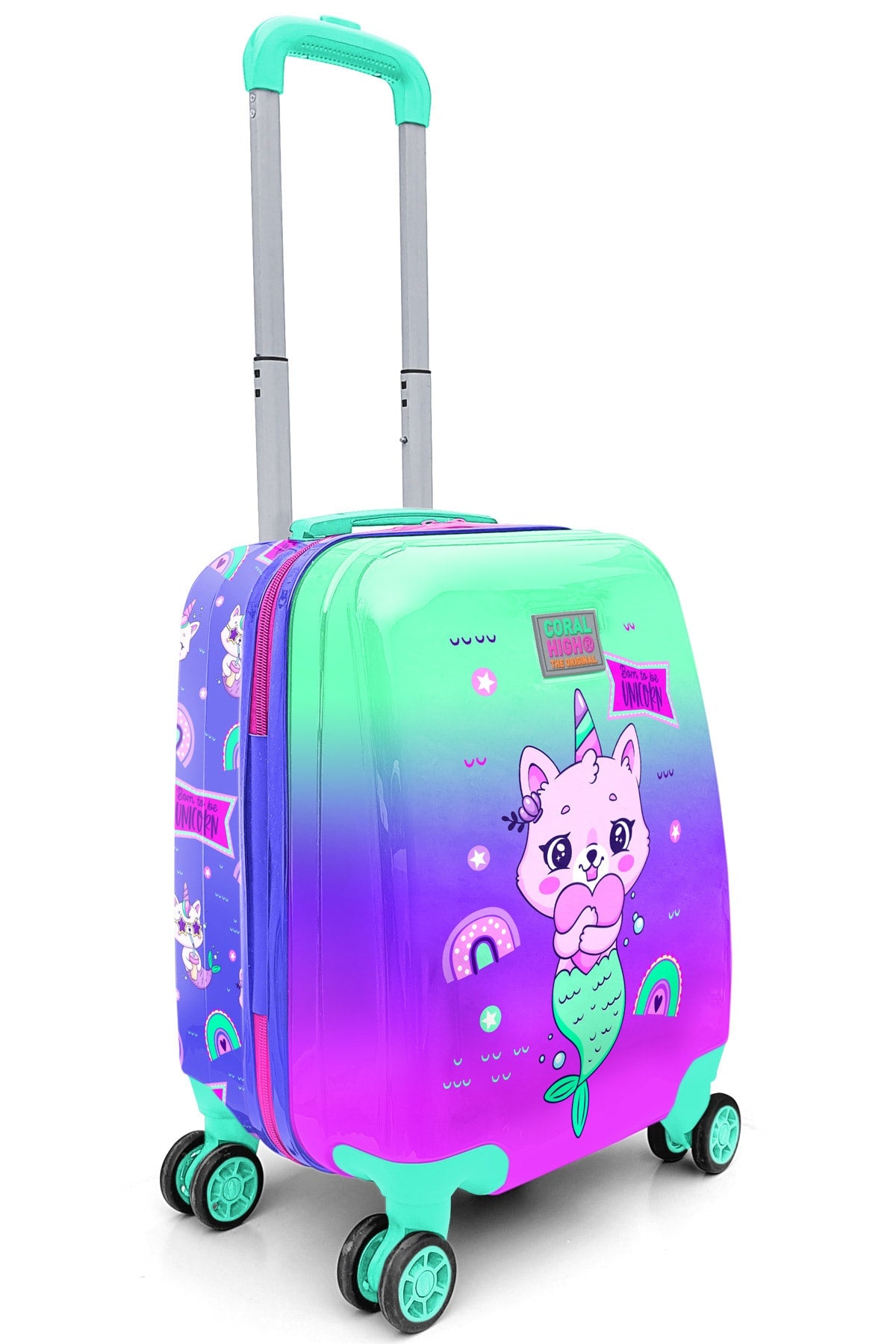 Kids Water Green Lavender Unicorn Cat Patterned Luggage 16718