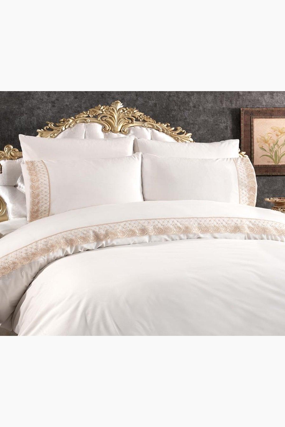 French Lace Suzan Dowry Duvet Cover Set Cream Cappucino - Swordslife