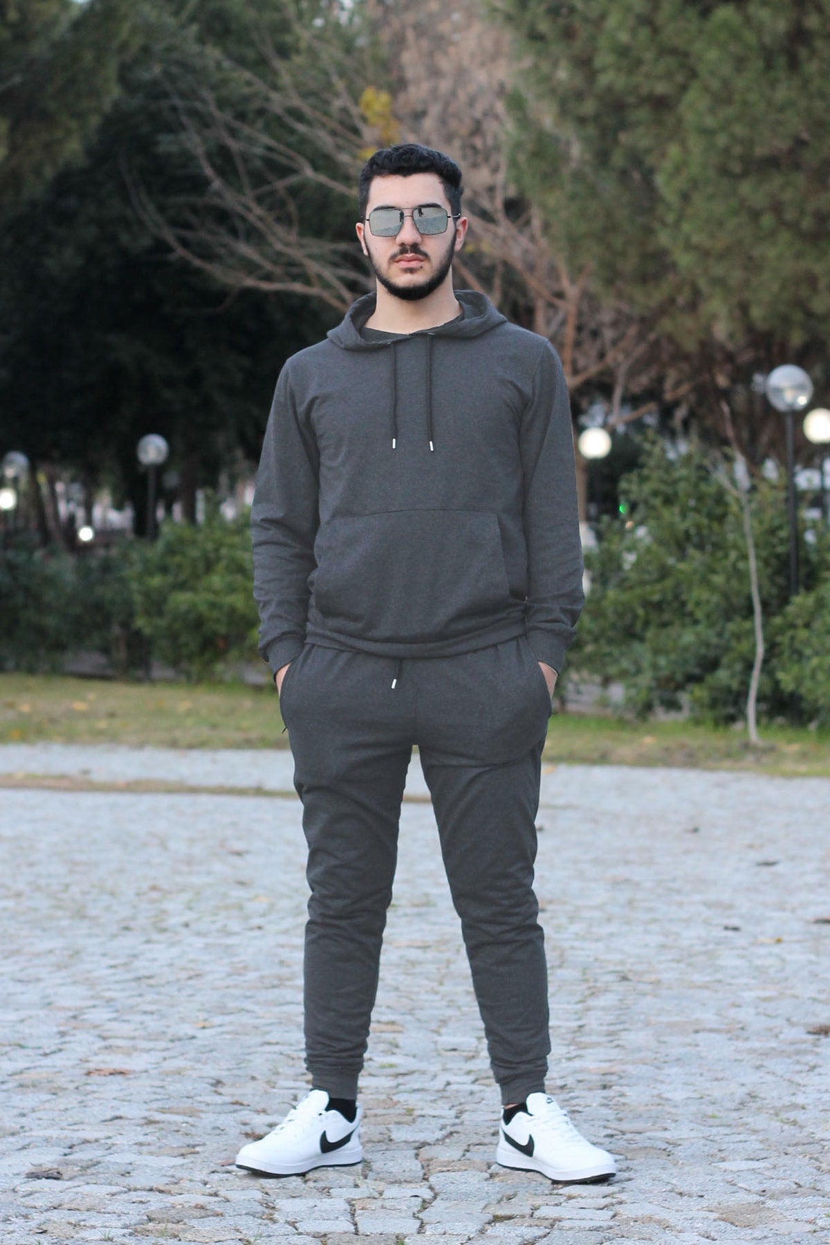 Hooded Kangaroo Pocket Cotton Men'S Tracksuit Set