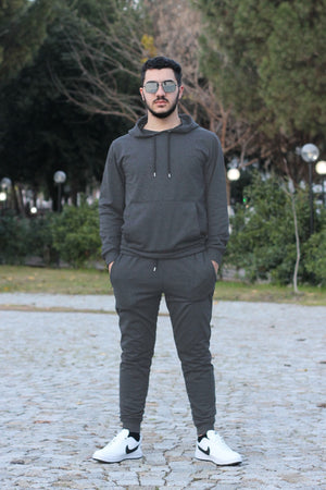 Hooded Kangaroo Pocket Cotton Men'S Tracksuit Set