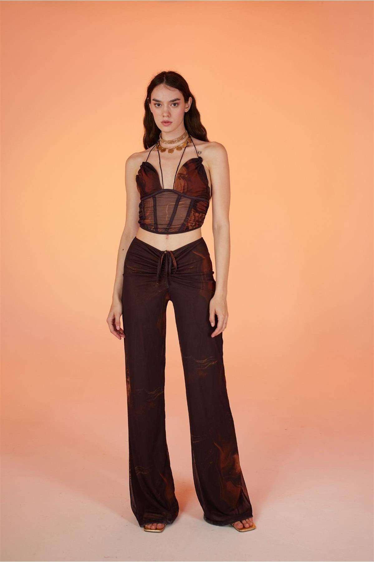 Thread Tied Tulle Sasha Blouse Brown - Swordslife