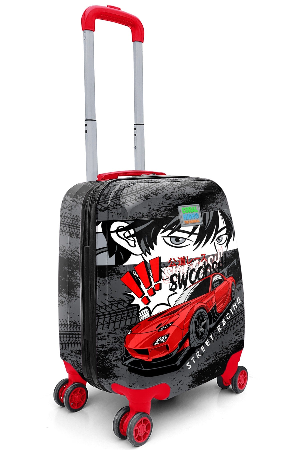 Kids Black Red Anime Car Patterned Luggage 16738