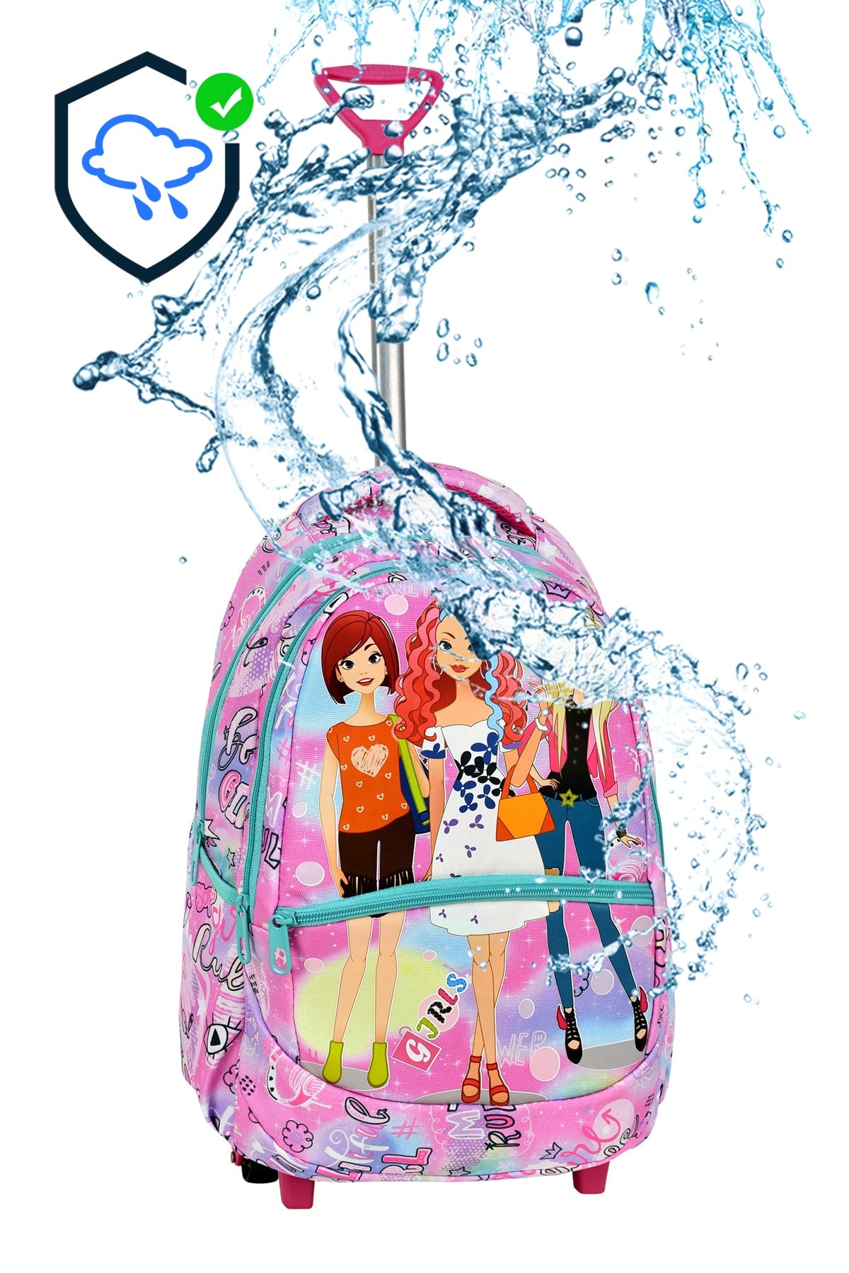 3-pack School Set with Squeegee, Girl Patterned Primary School Bag + Lunch Box + Pencil Holder