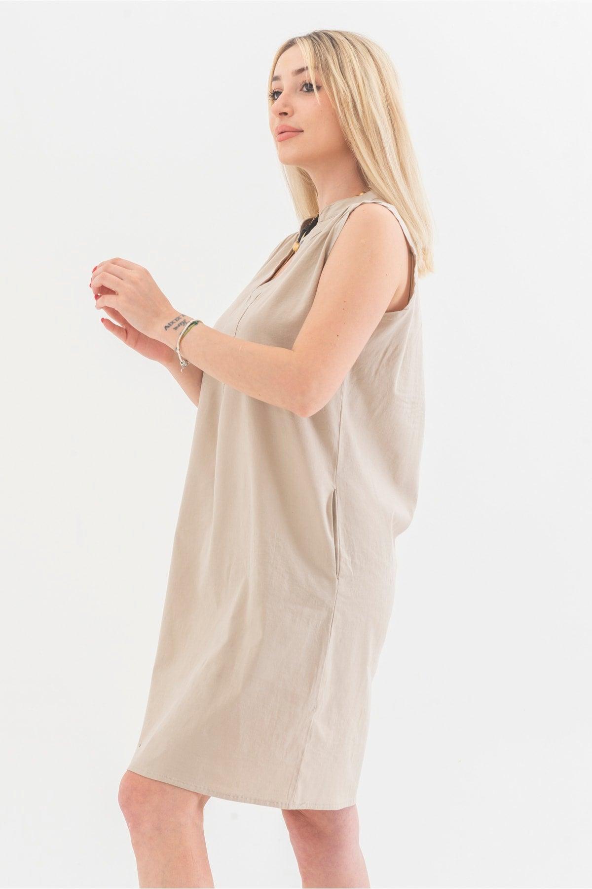 Washed Cotton Lycra Dress with Pockets - Swordslife