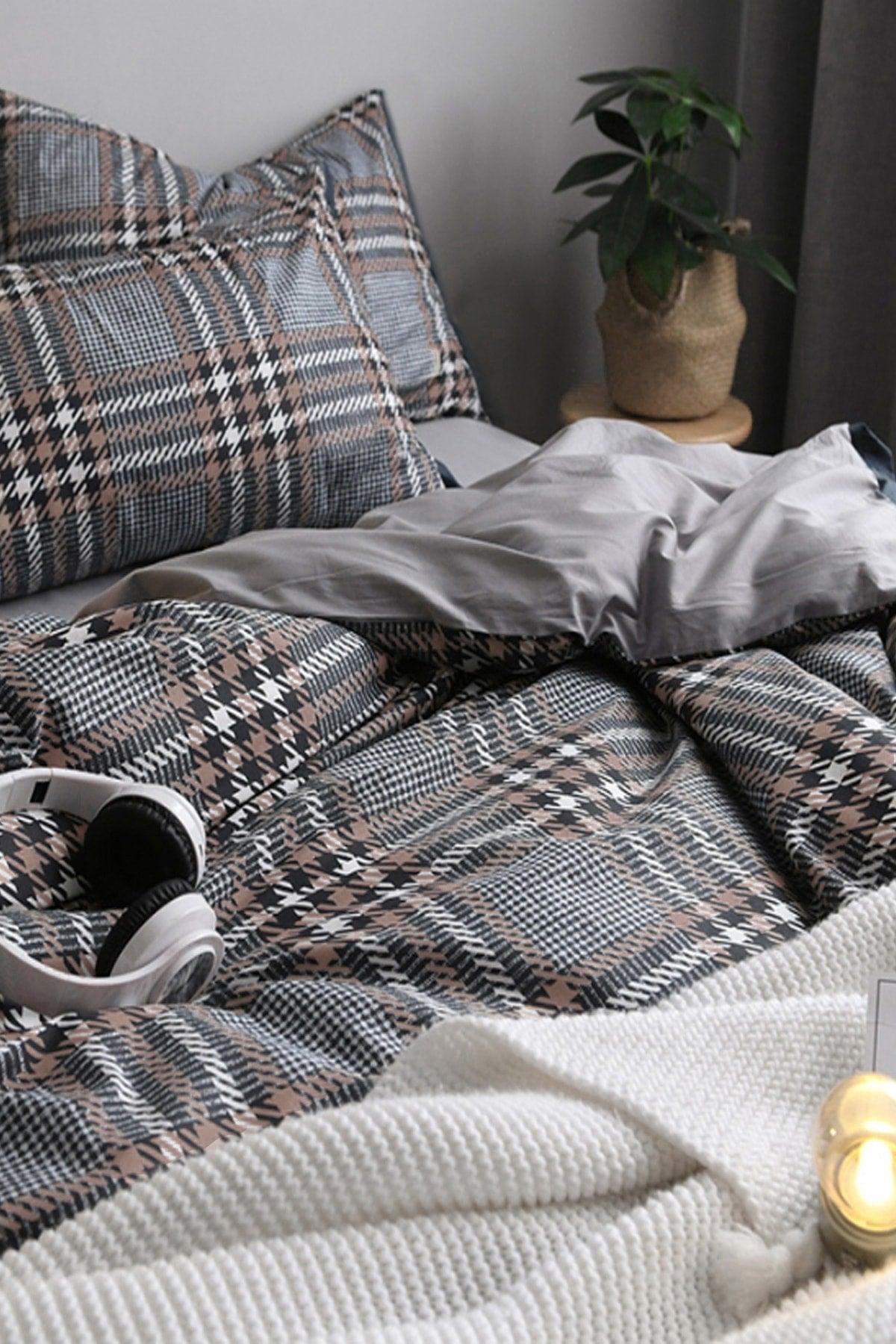 Double Linen Duvet Cover Set Nordic Style Gray - Swordslife