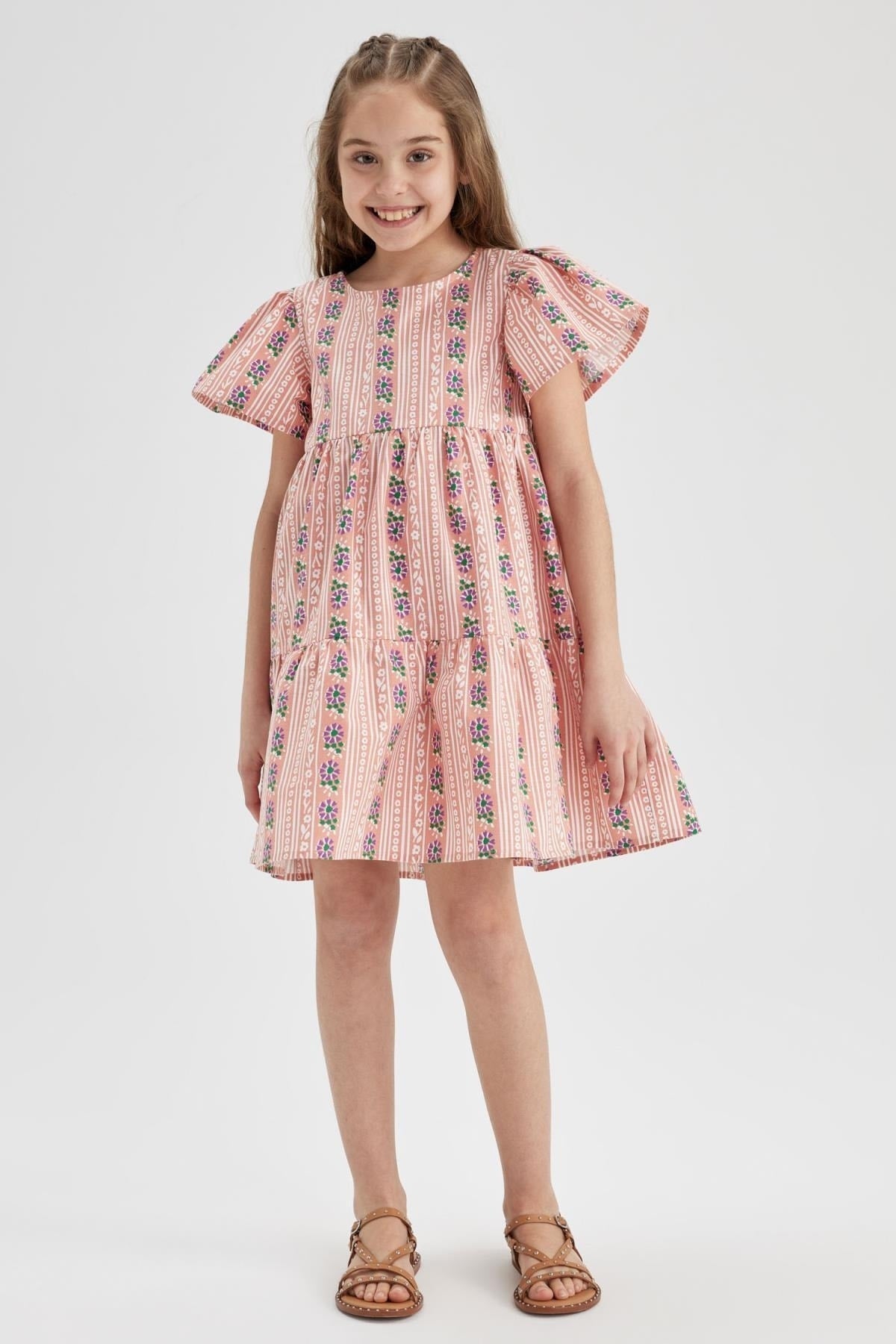 Girl Patterned Short Sleeve Dress