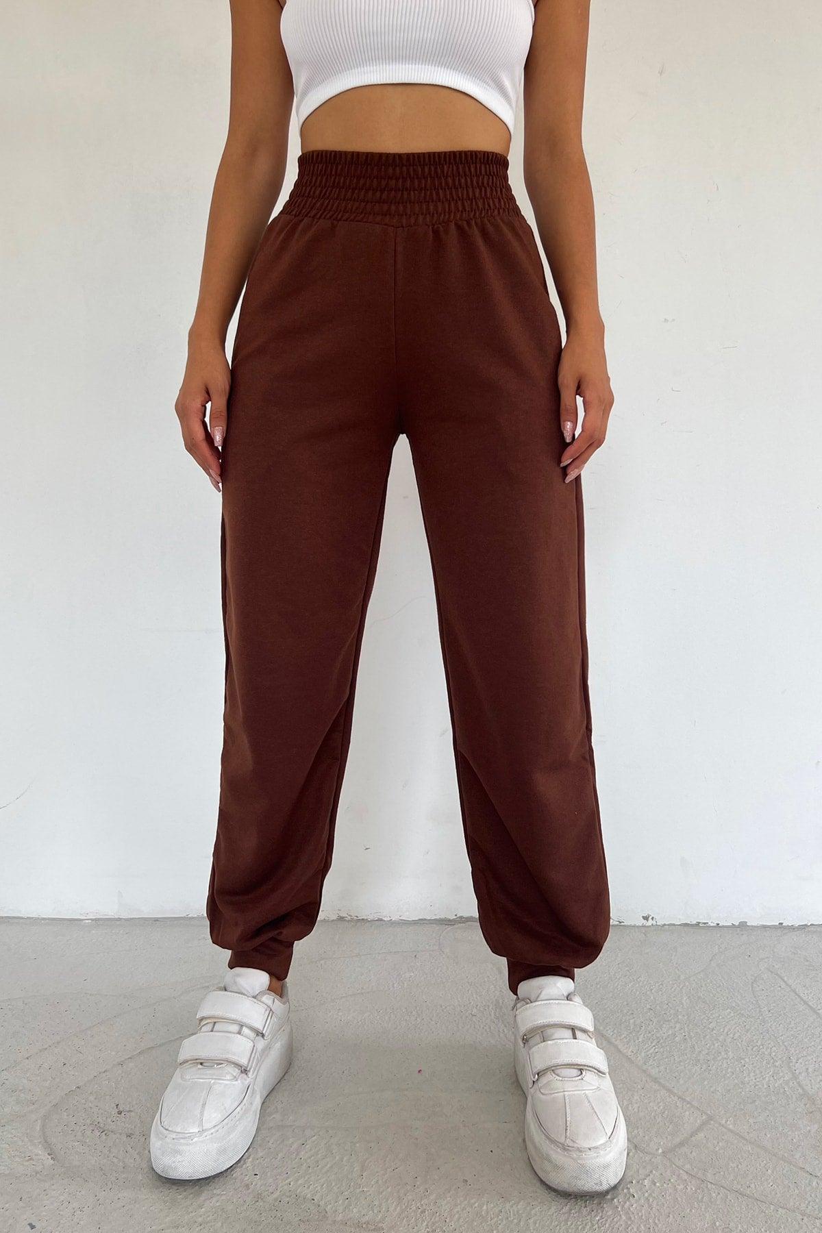 Women's Brown Extra High Waist Belted Seasonal Jogger Sweatpants - Swordslife