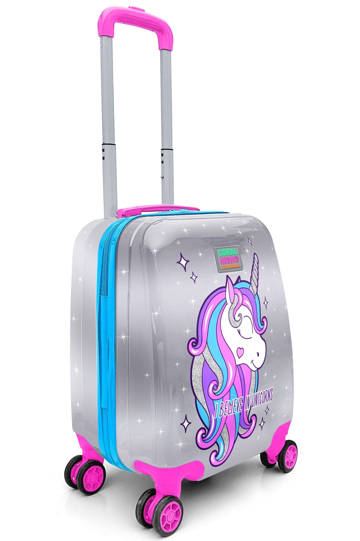 Kids Pink Silver Unicorn Patterned Luggage 16728