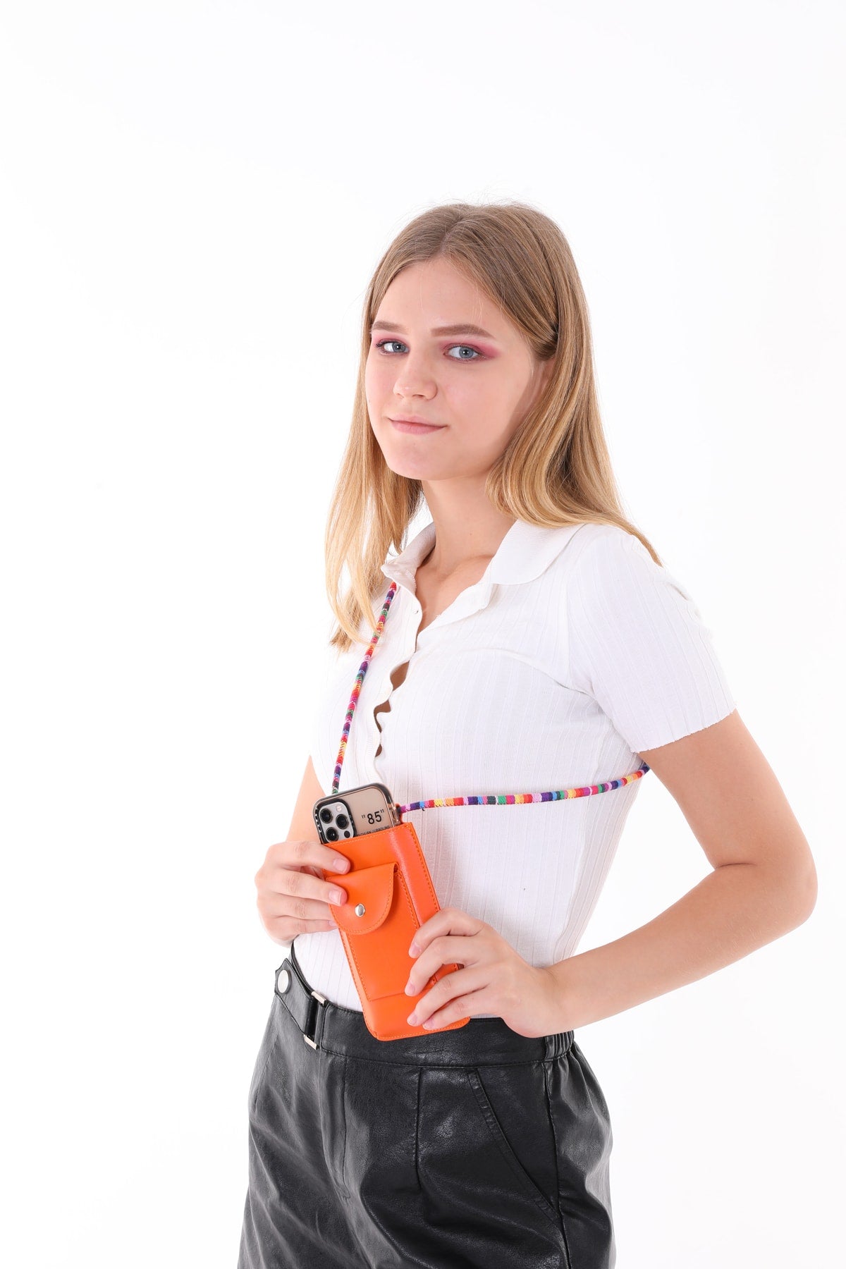 Orange Color Colorful Shoulder Strap Cell Phone Bag Card Holder