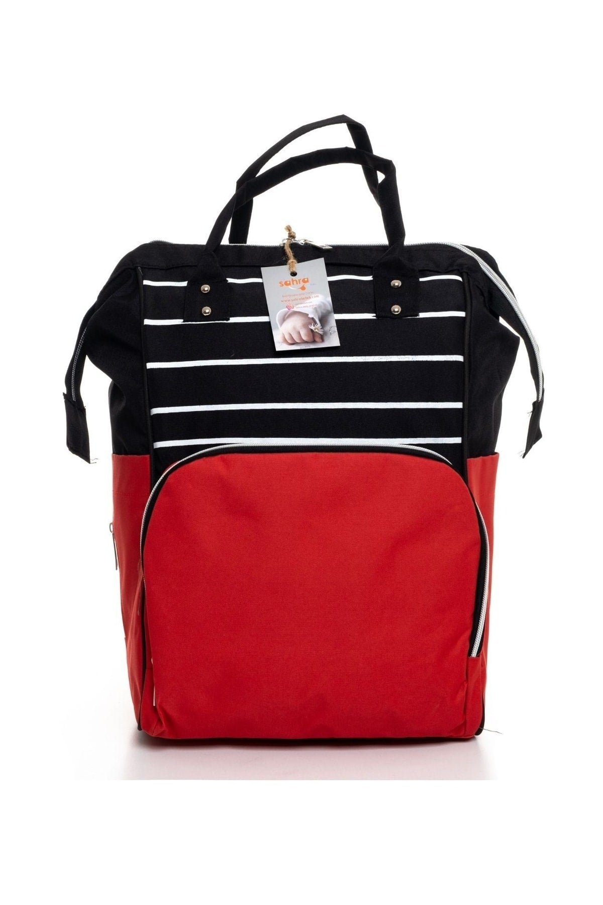 Stain Resistant Waterproof Thermal Compartment Striped Mother Baby Care Backpack Black-Red
