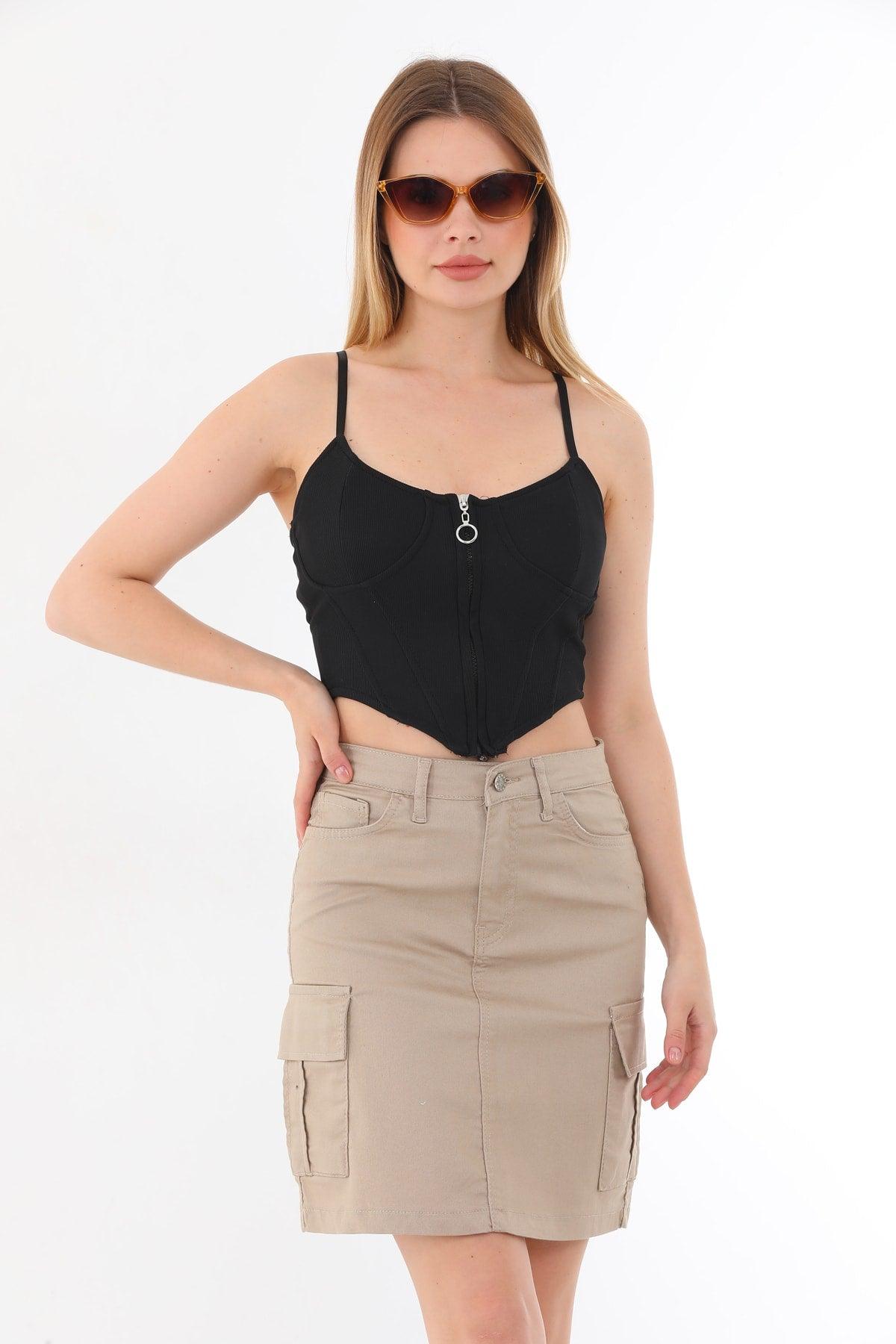 Beige High Waist Cargo Pocket Skirt - Swordslife