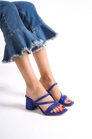Women'S Blue Heeled Slippers Sandals Ba20888