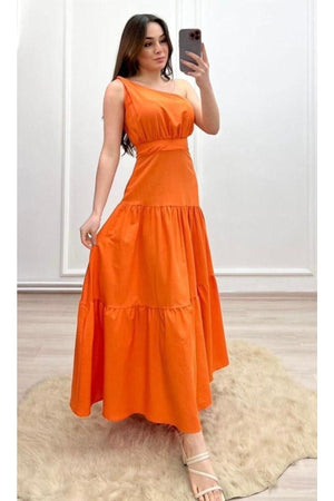 One Shoulder Maxi Poplin Dress - Swordslife