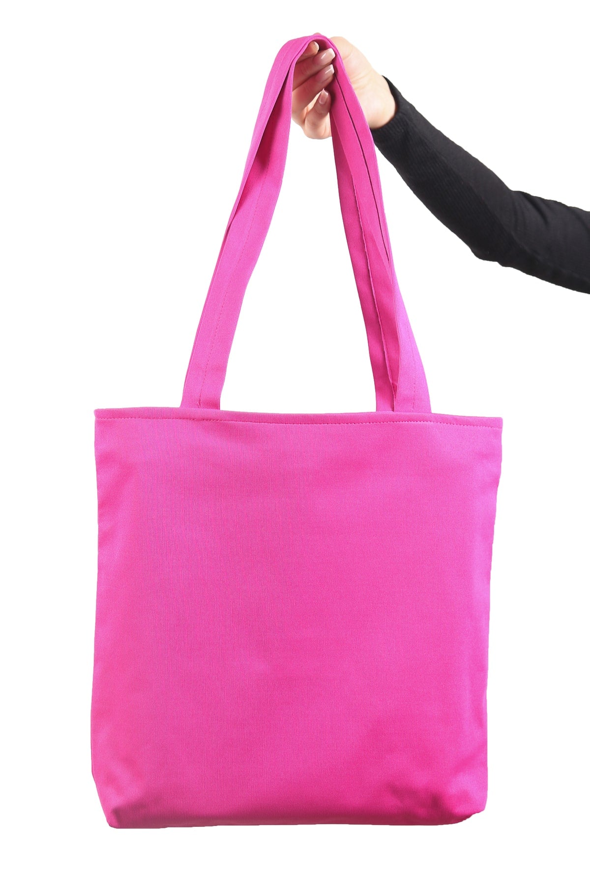 Women'S Pink Bag Zippered Hand And Shoulder Bag Canvas Fabric Tote Bag