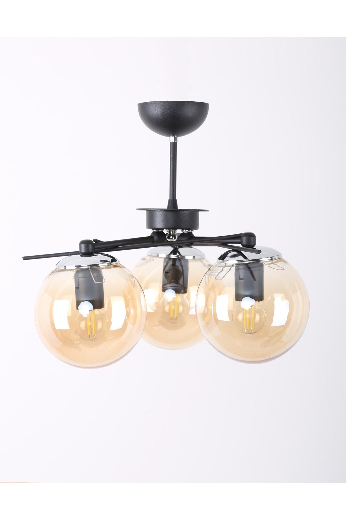 Triangle Black Chrome 3 Honey Glass Chandelier