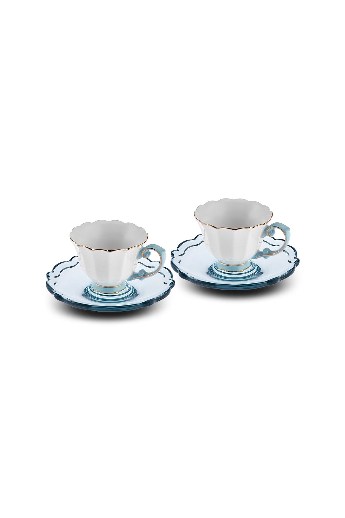 Samo 2 Person Turquoise Coffee Cup Set with Acrylic Saucer 90 Ml